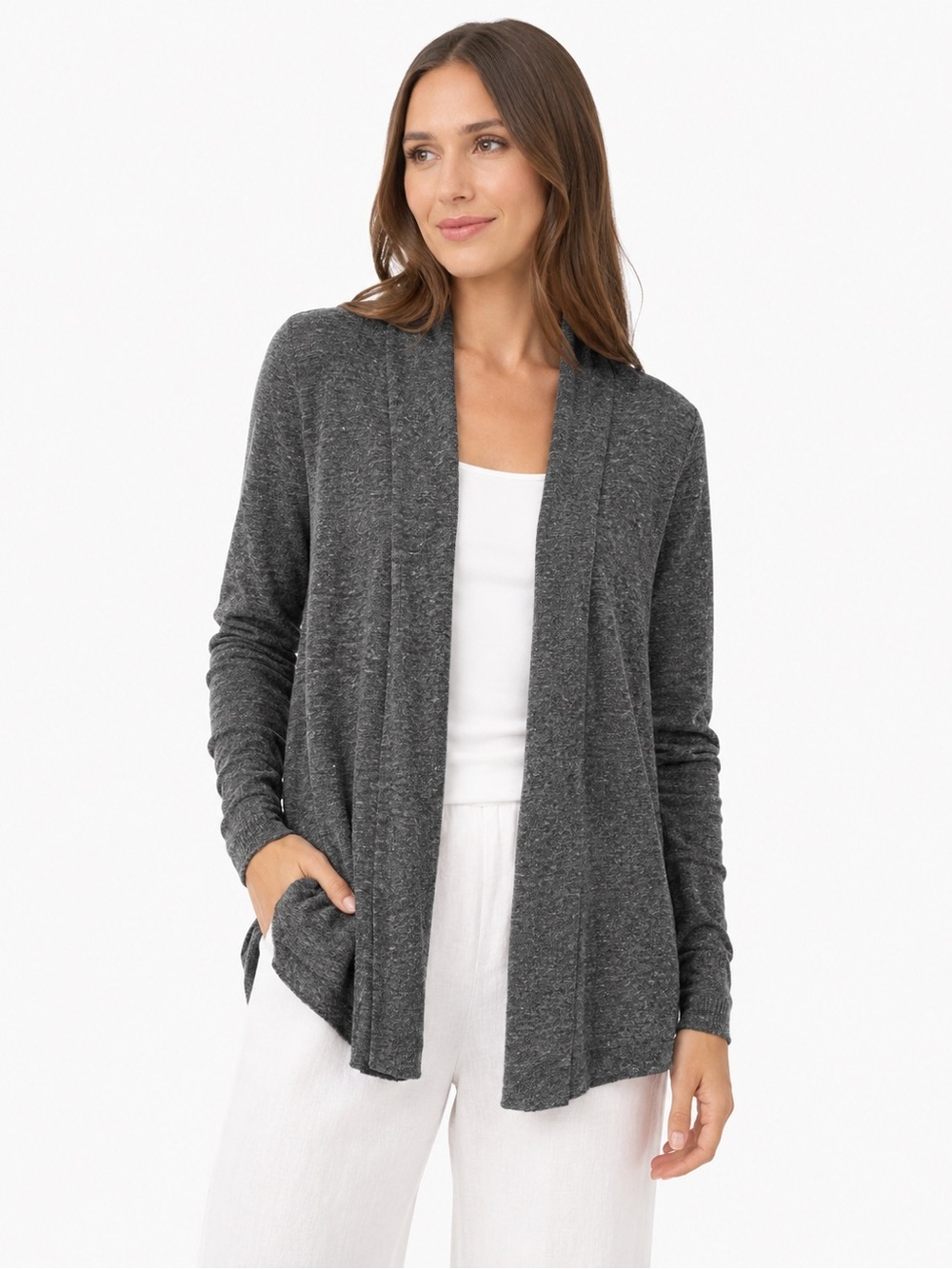 Eileen Fisher 100% Linen Open Front Cardigan Gray M NWOT